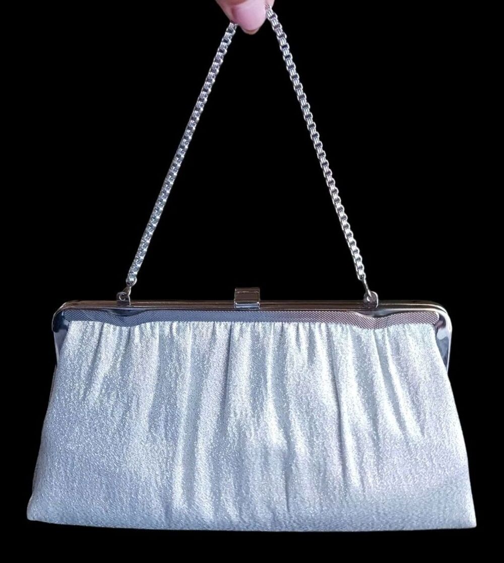 Vintage 1960's HL Harry Levine Silver Lame Evening Bag Clutch Silvertone Chain